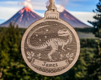 Pallina di Natale personalizzata a forma di dinosauro - Ornamento in legno impiallacciato personalizzabile, regalo perfetto per un bambino dinosauro