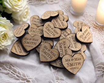 Personalised Wooden Love Heart Wedding Favours Table Decorations | Mr & Mrs Confetti | Valentines Gifts | Wedding Decor