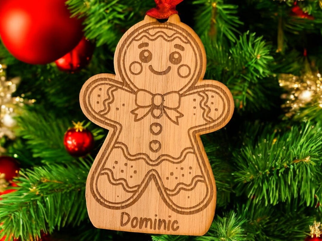 Personalised Wooden Gingerbread Man Christmas Bauble, Custom Holiday