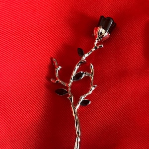 Gothic Black rose hairpin in silver tone.Witchy Wicca Vampire Emo Druid fairy Viking Gothic Pagan.