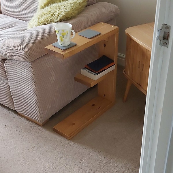 Side table E shape Rustic-Narrow Sofa End Table-Handmade from repurposed wood-Custom finish options