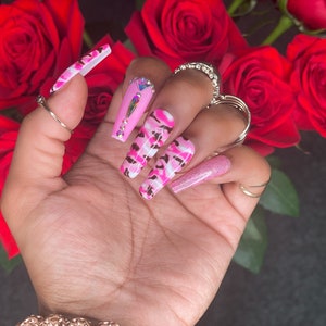 Camo Press On Nails (Pink Glam)