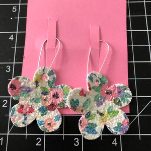 Floral glitter flower vegan leather earrings