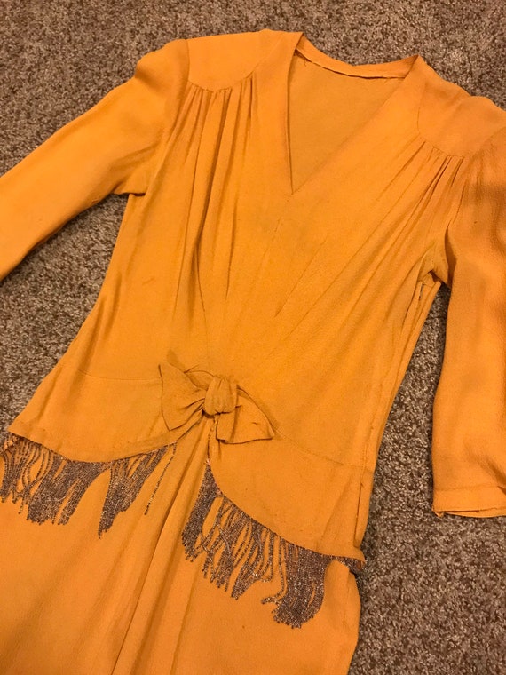 1940s rayon fringed dress
