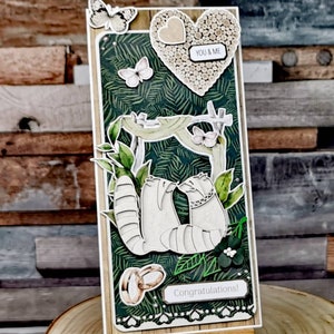 Funny wedding card with Raccoons. Bride and groom congratulations card.