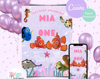 Finding Fish Invite Girl Pink Purple O fish ally one