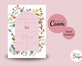 Wildflower Birthday Invitation Template Girl Butterfly