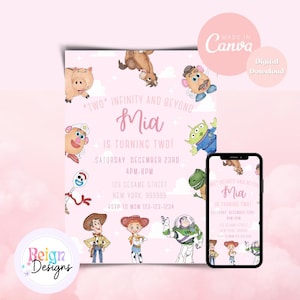 Toy Story Birthday Invitation: Two Infinity, Pink Theme (Digital Download)