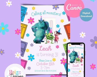 Blue and Green Monsters Birthday Party Invite Little Boo