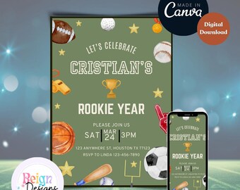 Rookie Year Birthday Invitation All-Star Sports