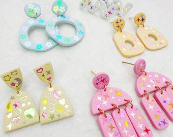 Pendentifs à sequins | Boucles d'oreilles en pâte polymère | Bijoux artisanaux