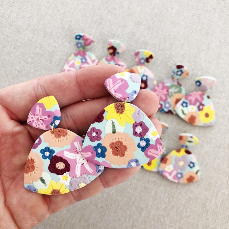 Hand-Made Jewelry Polymer Clay Earrings Flower Power