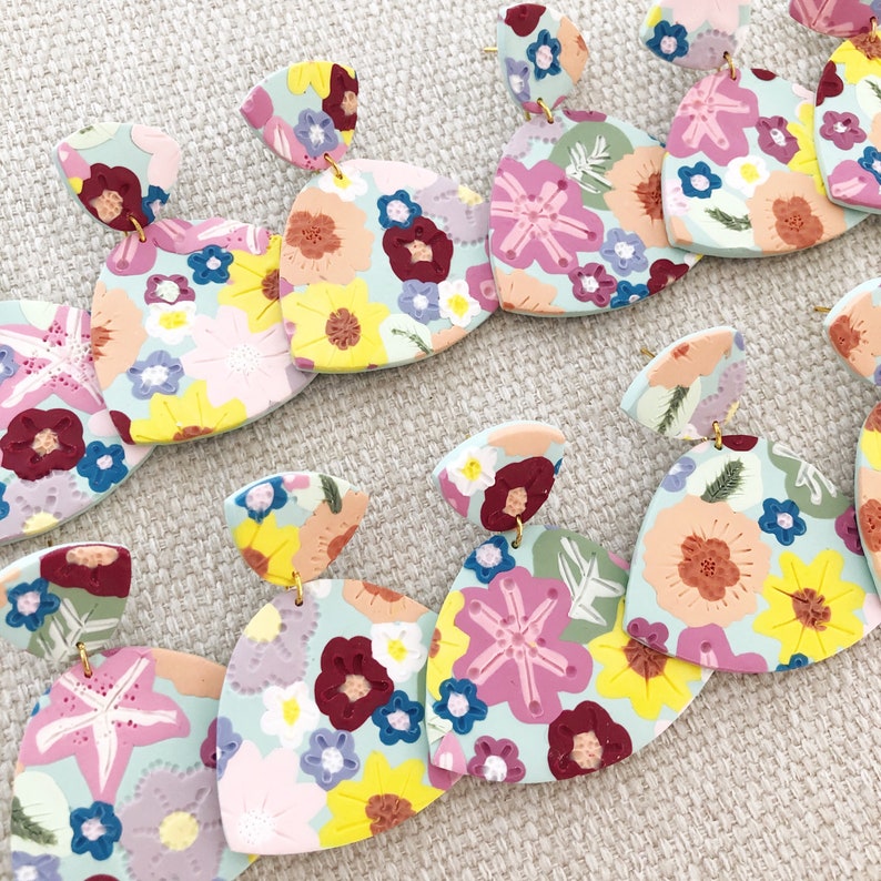 Hand-Made Jewelry Polymer Clay Earrings Flower Power