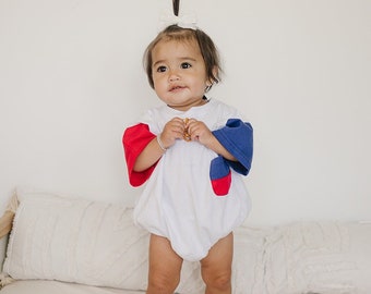 4 juli Colorblock Oversized T-shirt Romper - Baby Boy Bubble Romper - 4 juli Outfit - Rood, Wit & Blauw Patriottisch Shirt - Meisje VS