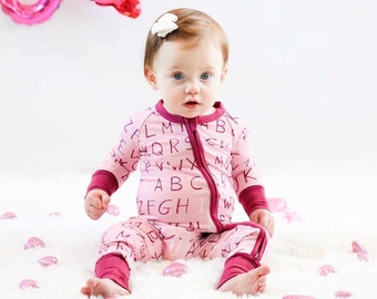 I <3 U ABC Bamboo Zippy Romper - Berry