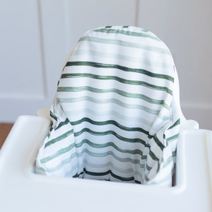 Green Watercolor Stripes Cushion Cover for the IKEA Antilop Highchair - Wipeable IKEA Antilop Cushion Cover with Inflatable Cushion Insert