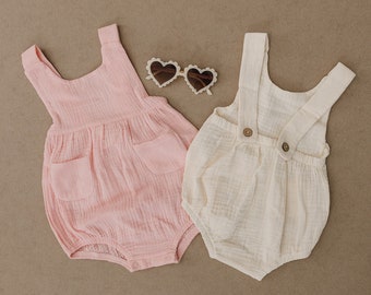 Bio Baumwolle Musselin Romper - Baby Mädchen Strampler - Baby Mädchen Sommer Outfit