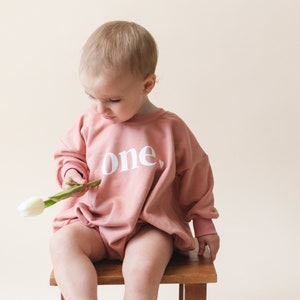 ONE Graphic Oversized Sweatshirt Romper - Bubble Romper - Sweatshirt Bubble Romper - Baby Girl Clothes - First Birthday Outfit - 1st Bday