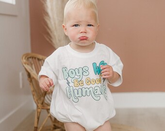 Boys Will Be Good Humans Oversized T-Shirt Romper - Baby Boy Bubble Romper - Baby Boy Outfit - Kind Nice Humans - Baby Boy Tee