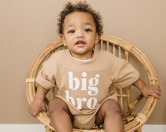 Organic Cotton Big Bro Graphic Bubble Romper - T-Shirt Romper - Baby Boy Clothes - Big Brother - Pregnancy Announcement Shirt - Reveal