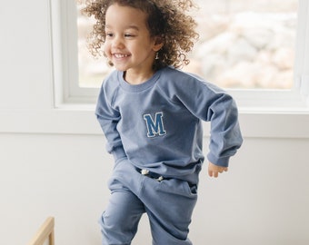 Embroidered Organic Cotton Baby & Toddler Sweatsuit - 2pc Set - Custom Name Outfit  - Baby Sweatshirt and Pants - Jogger Set - Neutral Crew