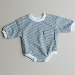 Striped Baby Oversized Sweatshirt Romper - Organic Cotton Sweatshirt Bubble Romper - Neutral Sweatshirt Romper