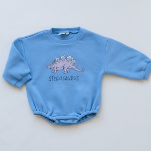 Blue Dinosaur Graphic Oversized Sweatshirt Romper Stegosaurus Baby Bubble Romper Bubble Romper Baby Boy Clothes Baby Girl Neutral image 1