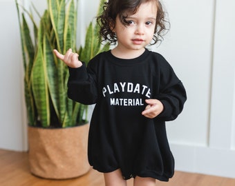 PLAYDATE MATERIAL Graphic Oversized Sweatshirt Romper - Sweatshirt Bubble Romper - Baby Boy Clothes - Play Date - Baby Boy Outfit