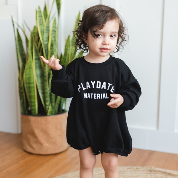 PLAYDATE MATERIAL Graphic Oversized Sweatshirt Romper - Sweatshirt Bubble Romper - Baby Boy Clothes - Play Date - Baby Boy Outfit