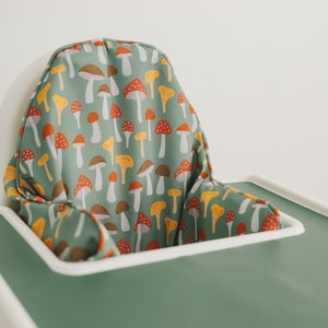 Green Mushroom Print Cushion Cover for the IKEA Antilop Highchair - Wipeable IKEA Antilop Cushion Cover with Inflatable Cushion Insert Fall