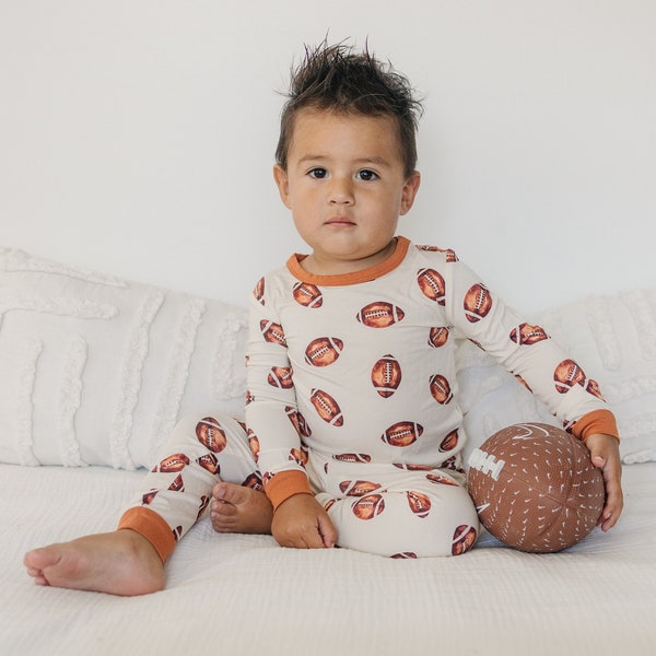 Football Print Baby & Toddler Bamboo Pajamas - Bamboo 2pc Pajama Set - Baby Boy Two-Piece Pajamas - 2pc PJs - Pants Shirt Top - Fall Sports