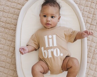 Organic Cotton Lil Bro Graphic Bubble Romper - T-Shirt Romper - Baby Boy Clothes - Little Brother - Pregnancy Announcement - Gender Reveal