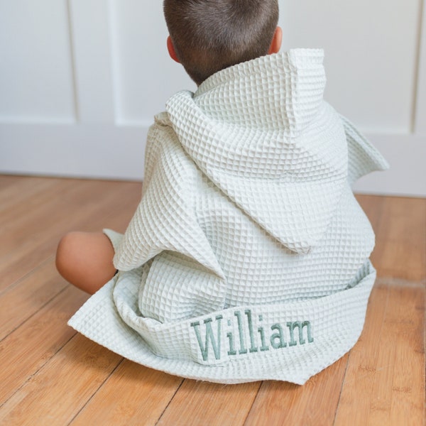 Poncho enfant gaufre serviette de plage - personnalisation brodée ou monogramme - serviette de plage à capuche - serviette de bain - enfant en bas âge neutre