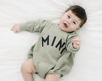 MINI Oversized Sweatshirt Romper - Baby Boy Bubble Romper - Baby Boy Outfit - Baby Graphic Romper - Baby Girl Outfit - Toddler Clothes