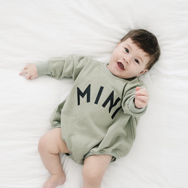 MINI Oversized Sweatshirt Romper - Baby Boy Bubble Romper - Baby Boy Outfit - Baby Graphic Romper - Baby Girl Outfit - Toddler Clothes