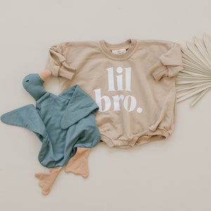 LIL BRO Graphic Oversized Sweatshirt Romper - Sweatshirt Bubble Romper - Baby Boy Clothes - Little Brother - Pregnancy Gender Reveal Outfit