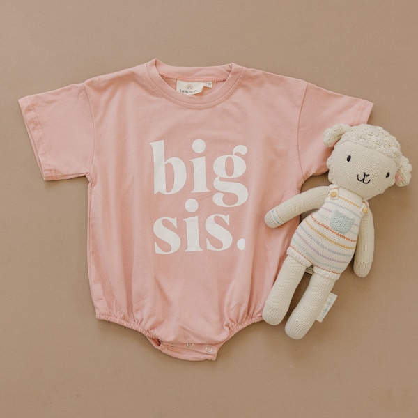 BIG SIS Graphic Bubble Romper - T-Shirt Romper - Baby Mädchen Kleidung - Big Sister Shirt Outfit - Schwangerschaftansage