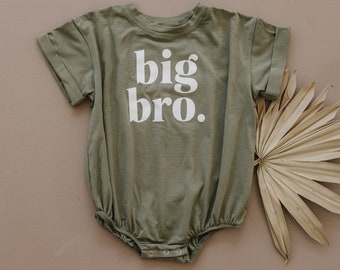 BIG BRO Graphic Bubble Romper - T-Shirt Romper - Baby Boy Clothes - Big Brother Shirt Outfit - Pregnancy Announcement - Olive Green