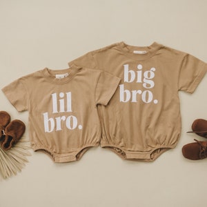 Organic Cotton Lil Bro Graphic Bubble Romper T-Shirt Romper Baby Boy Clothes Little Brother Pregnancy Announcement Gender Reveal image 10