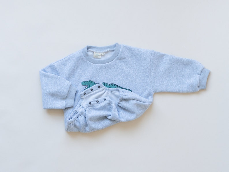 Sweat-shirt surdimensionné graphique dinosaure gris Romper T-Rex Baby Bubble Romper Bubble Romper Vêtements bébé garçon Tyrannosaurus Rex image 3