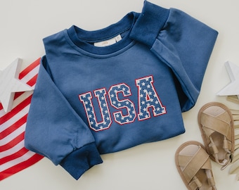 USA Stars Crewneck Sweatshirt - Baby Toddler Crew Neck Sweatshirt - 4th of July Outfit - Baby Boy Girl 4th of July Outfit - Red White & Blue