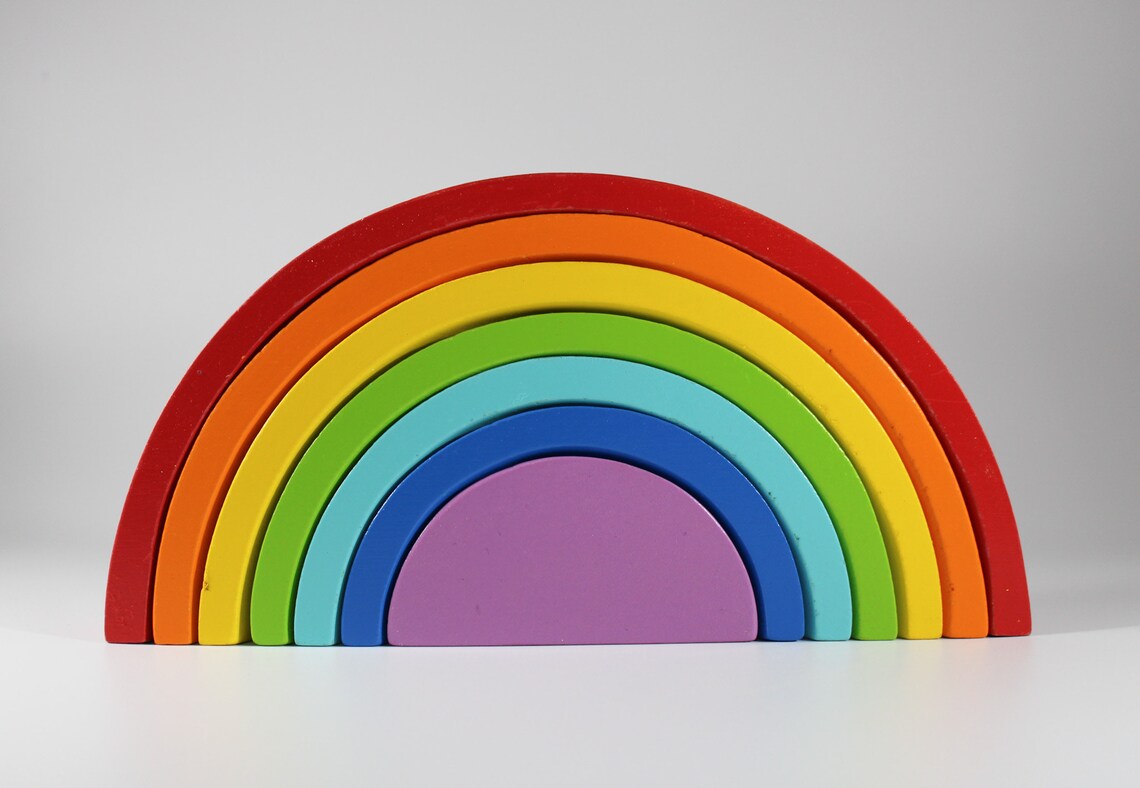 Apilador de arco iris de madera media de 7 piezas juguete de | Etsy