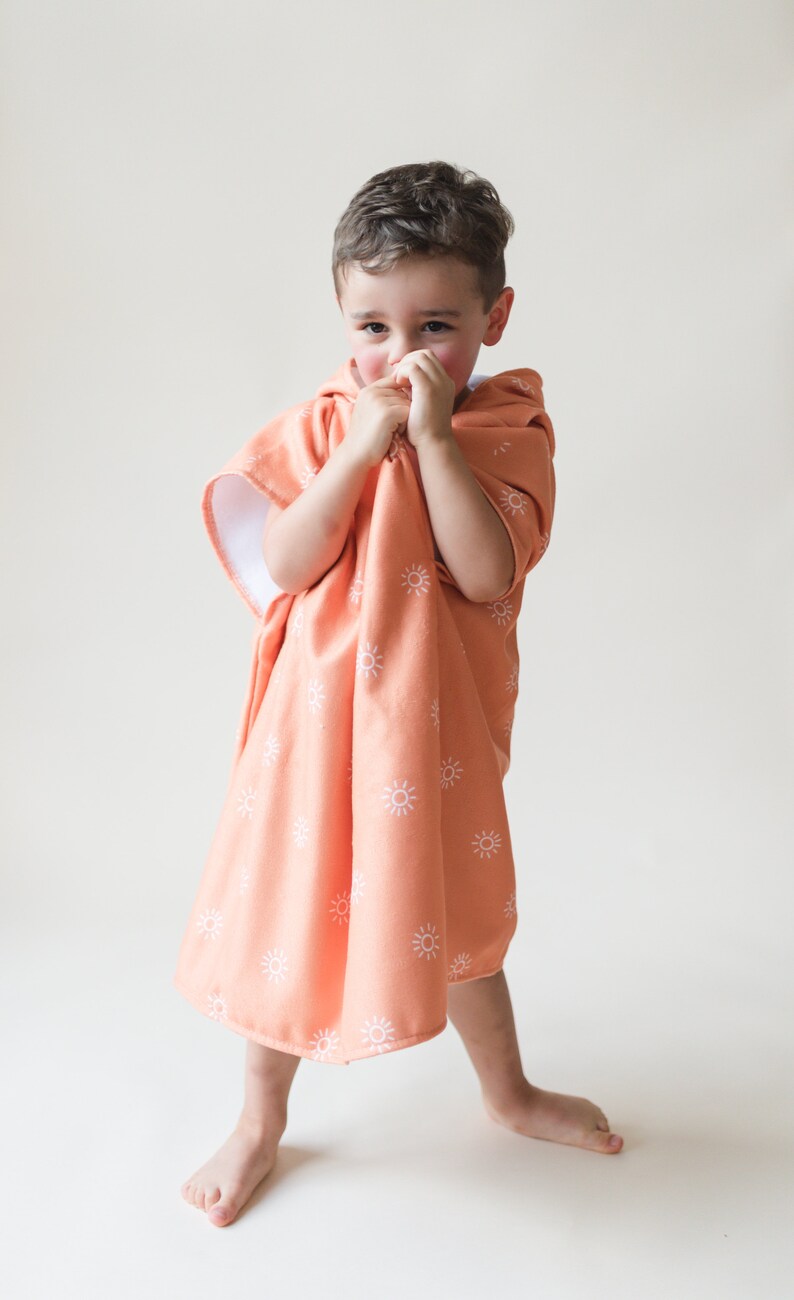 Orange Sun Kids Beach Towel Poncho Baby Toddler Girl Boy Neutral Hooded Beach Towel Microfiber Bath Towel image 2
