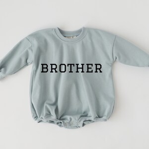 BROTHER Graphic Oversized Sweatshirt Romper Baby Bubble Romper Sweatshirt Bubble Romper Baby Boy Clothes Big Brother Little Brother Dusty Blue