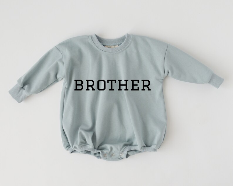 BROTHER Graphic Oversized Sweatshirt Romper Baby Bubble Romper Sweatshirt Bubble Romper Baby Boy Clothes Big Brother Little Brother Dusty Blue