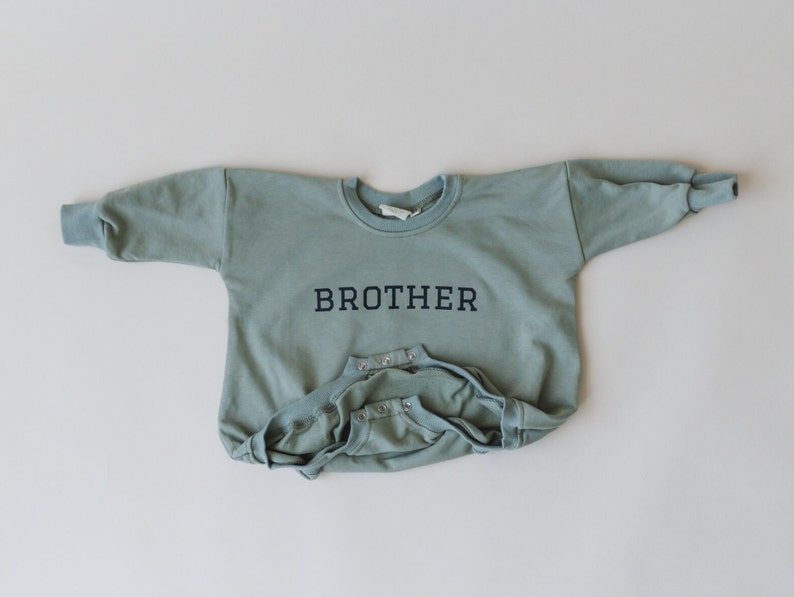 BROTHER Graphic Oversized Sweatshirt Romper Baby Bubble Romper Sweatshirt Bubble Romper Baby Boy Clothes Big Brother Little Brother image 2