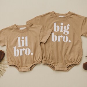 Organic Cotton Lil Bro Graphic Bubble Romper T-Shirt Romper Baby Boy Clothes Little Brother Pregnancy Announcement Gender Reveal image 8