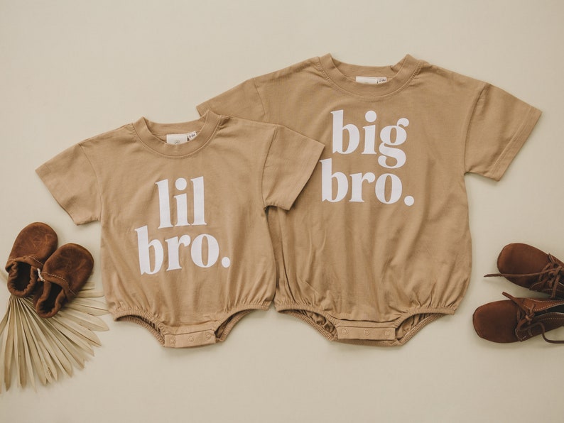 Organic Cotton Lil Bro Graphic Bubble Romper T-Shirt Romper Baby Boy Clothes Little Brother Pregnancy Announcement Gender Reveal image 8