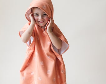 Orange Sun Kids Beach Towel Poncho - Baby Toddler Girl Boy Neutral - Hooded Beach Towel - Microfiber Bath Towel