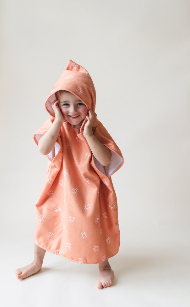 Orange Sun Kids Beach Towel Poncho Baby Toddler Girl Boy Neutral Hooded Beach Towel Microfiber Bath Towel image 1